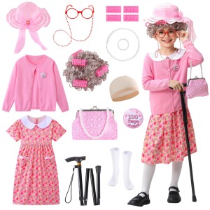 Old Lady Costume for Kids 100 Days of School Costume for Girls 13 pcs 100th Day of School Granny Old Lady Dress Up