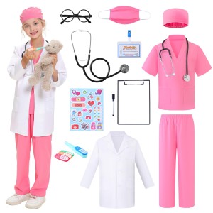 ZelJoyla 12PCS Kids Doctor Costume for girls Halloween costume for kids 3-12 | Toddler Doctor Dress Up Clothes Set, Scrubs Costume with Accessories,Career Day Role Play Boy Girl