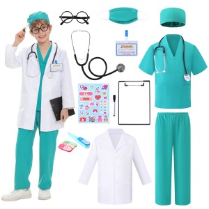 ZelJoyla 12PCS Kids Doctor Costume for girls Halloween costume for kids 3-12 | Toddler Doctor Dress Up Clothes Set, Scrubs Costume with Accessories,Career Day Role Play Boy Girl